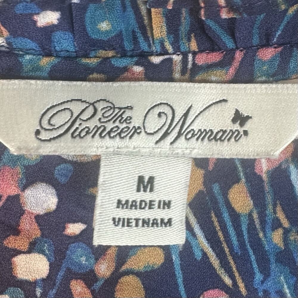 Pioneer Woman Blue Floral Peasant Blouse Balloon Sleeve Square Neck Size M Boho - Picture 2 of 8